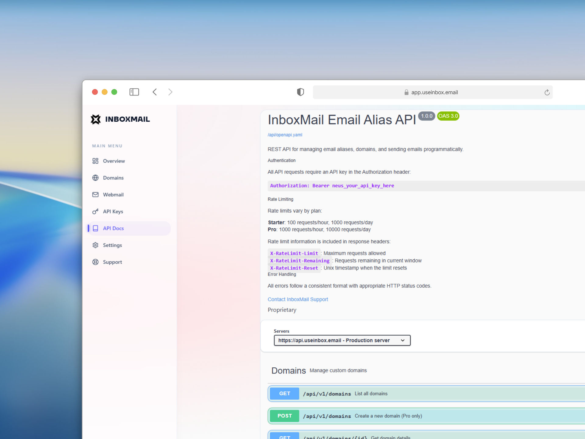 InboxMail API Documentation and Endpoints