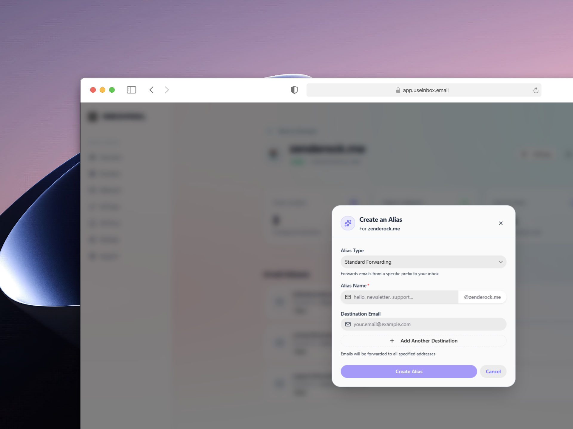 Create Alias Modal Window