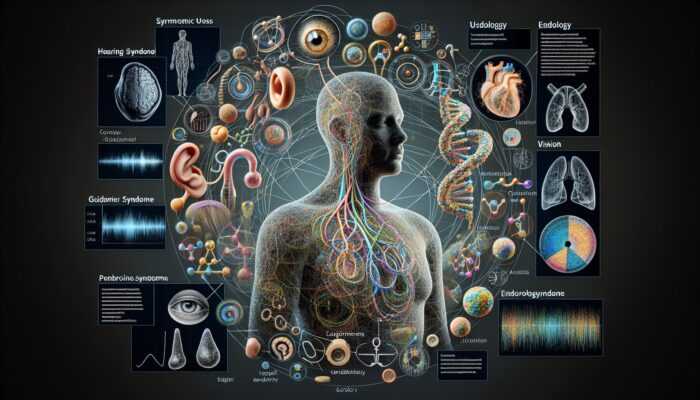 A genetic map illustrating syndromic hearing loss connections to Usher and Pendred syndromes and their impacts.