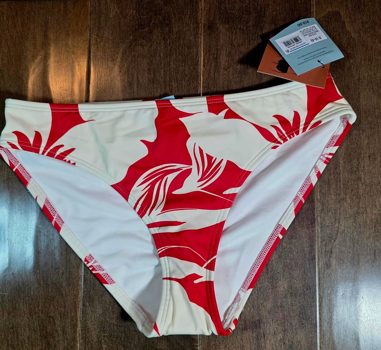 Kona Sol Red and White Floral Hipster Bikini Bottom