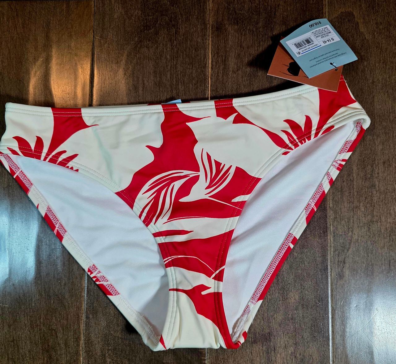 Kona Sol Red and White Floral Hipster Bikini Bottom