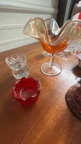 Indiana Diamond Point Ruby Mayonnaise Bowl 1949 crystal and porcelain set of 10 - Image 8