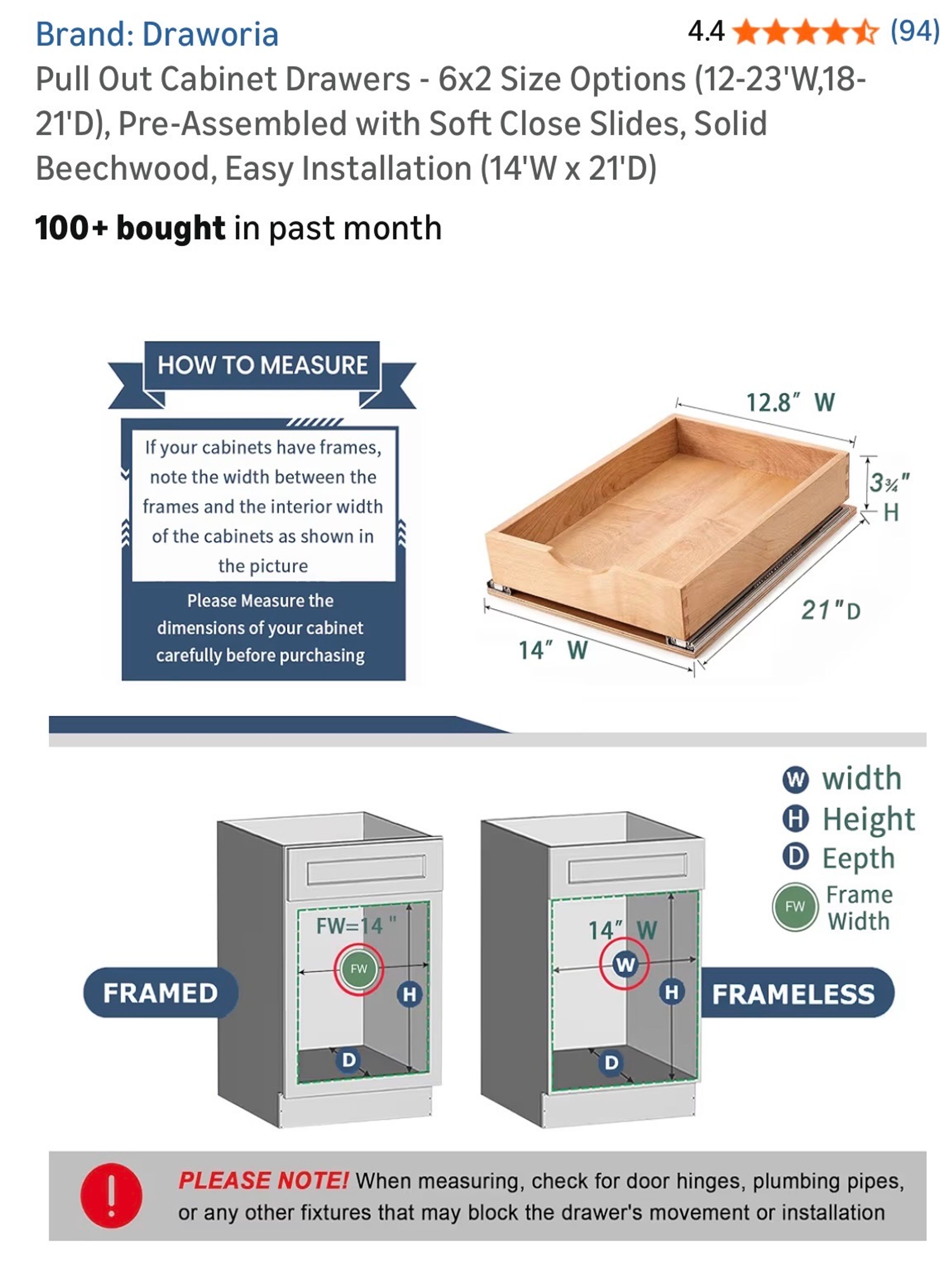 Draworia Pull Out Cabinet Drawer Solid Beechwood - Image 3