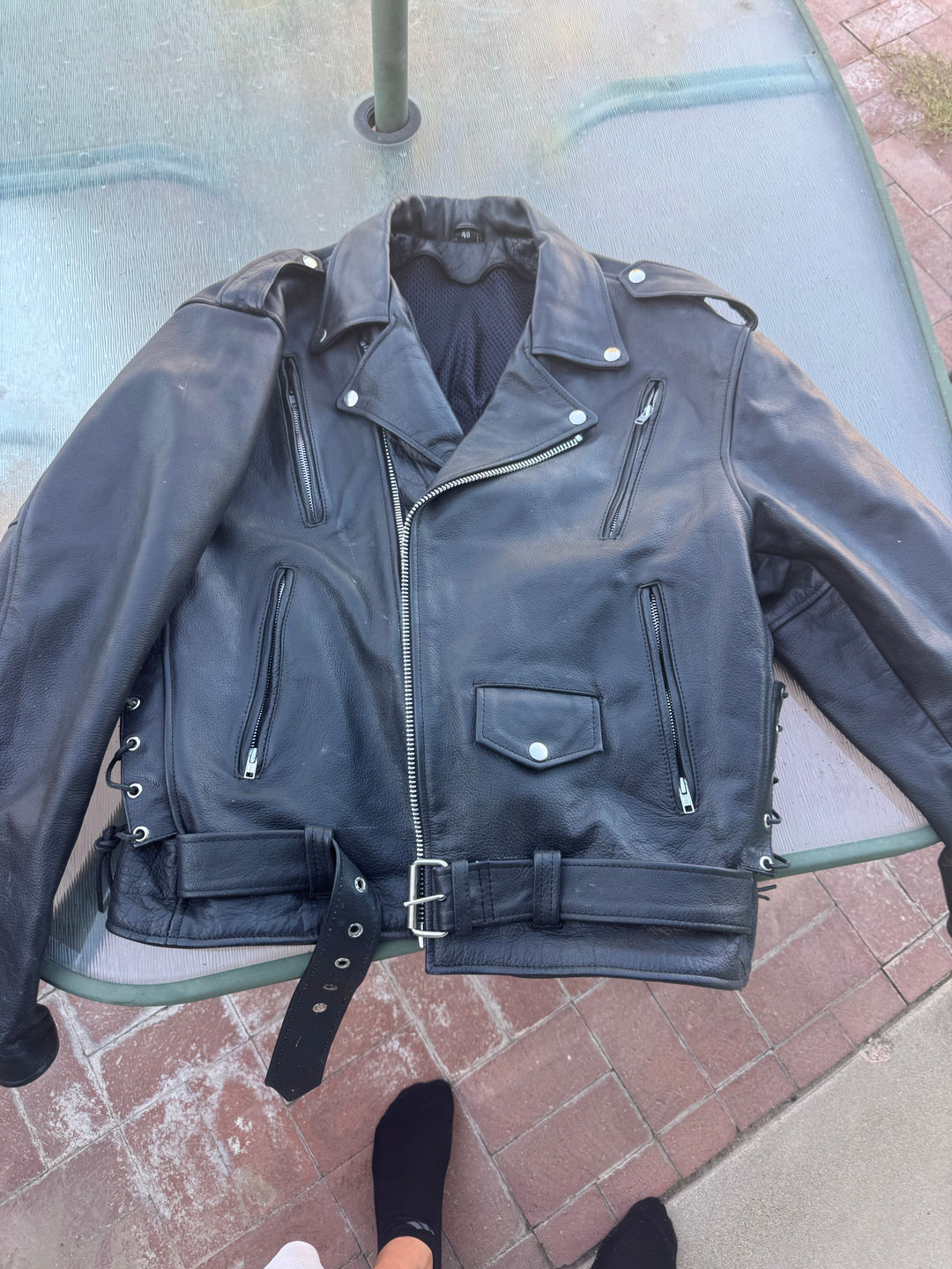 80s Black Leather Motorcycle Jacket size 46