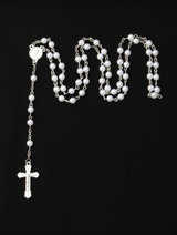 White Pearl Rosary Necklace With Cross - Image 1