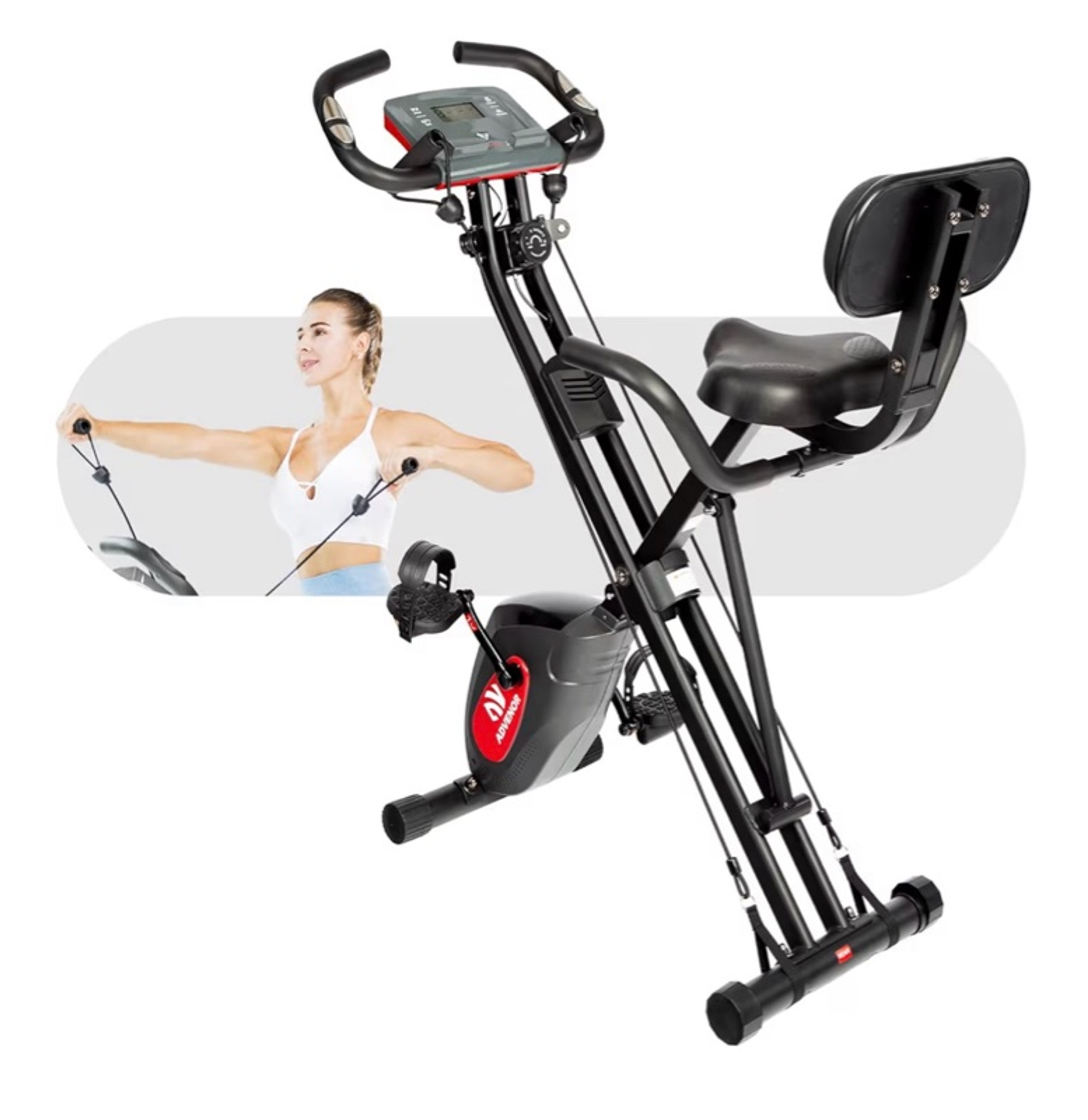 ADVENOR Folding Magnetic Exercise Bike with Arm Resistance Bands