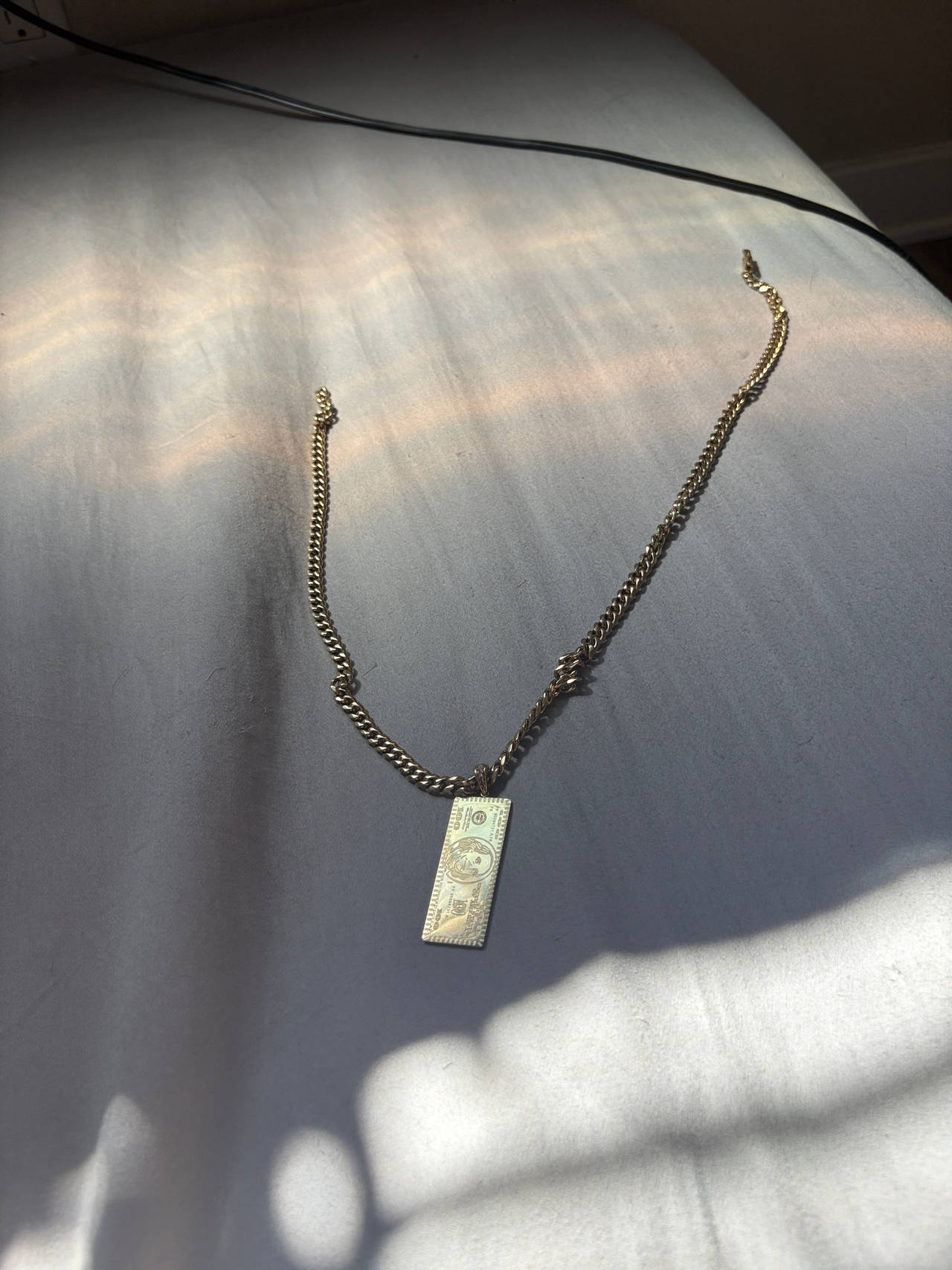 Gold dollar bill chain. 14k gold.