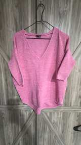 Express Pink Ribbed V-Neck Sweater Medium - Image 2
