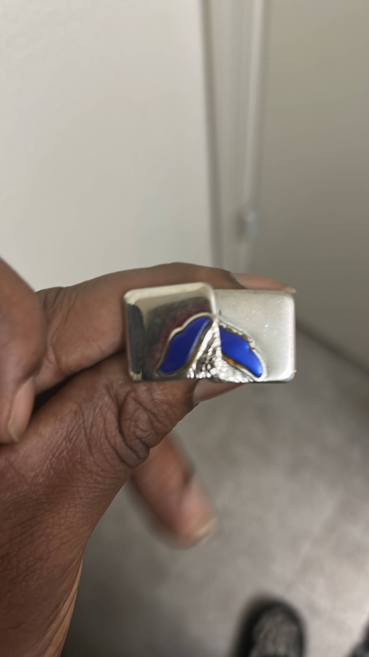 Vintage Modernist Sterling Silver Lapis Inlay Ring