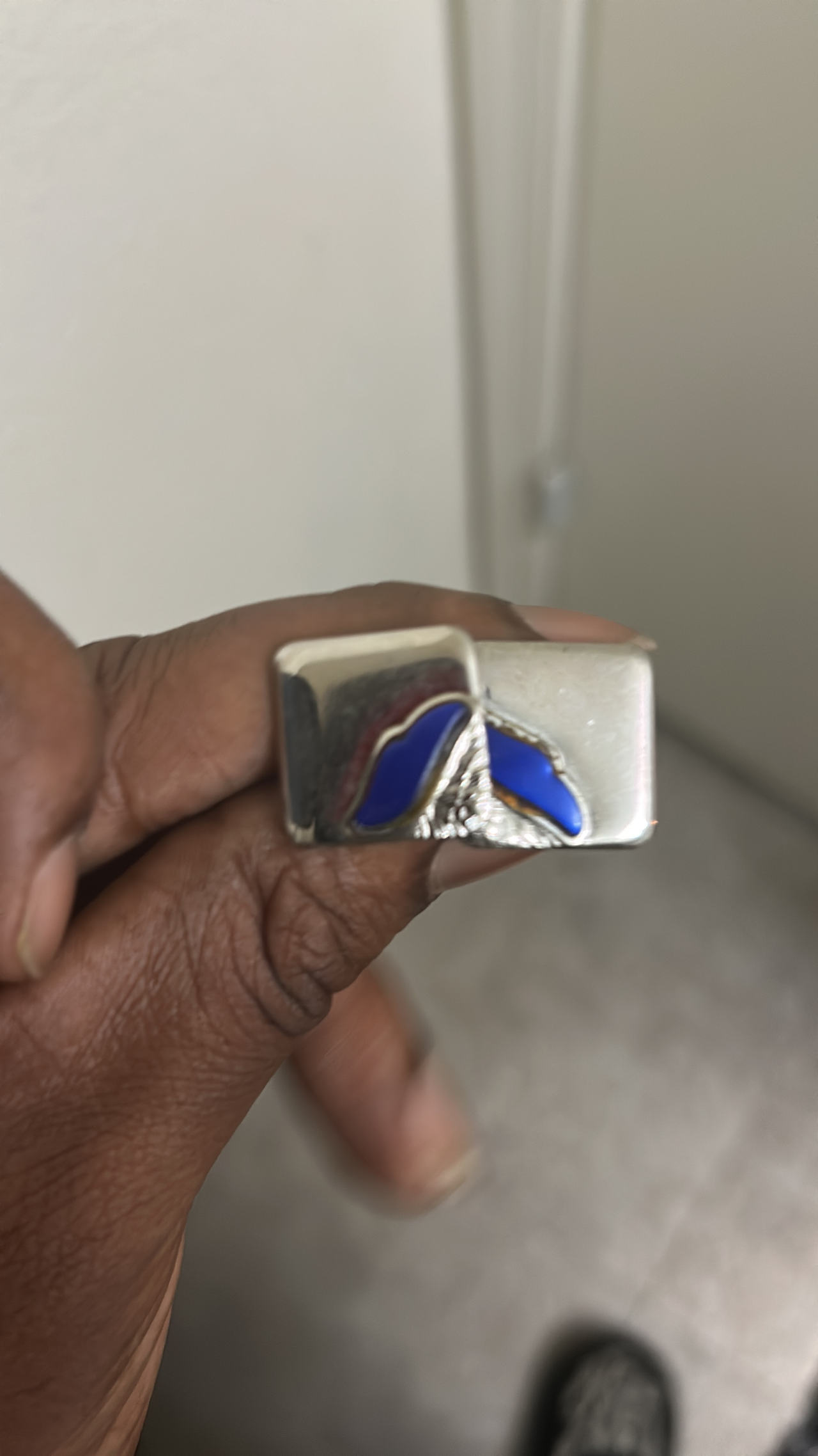 Vintage Modernist Sterling Silver Lapis Inlay Ring