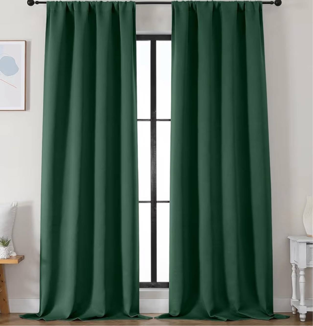 Ava Ever Green Blackout Curtains for Bedroom 96 Inches Long 2 Panels, 52x95"