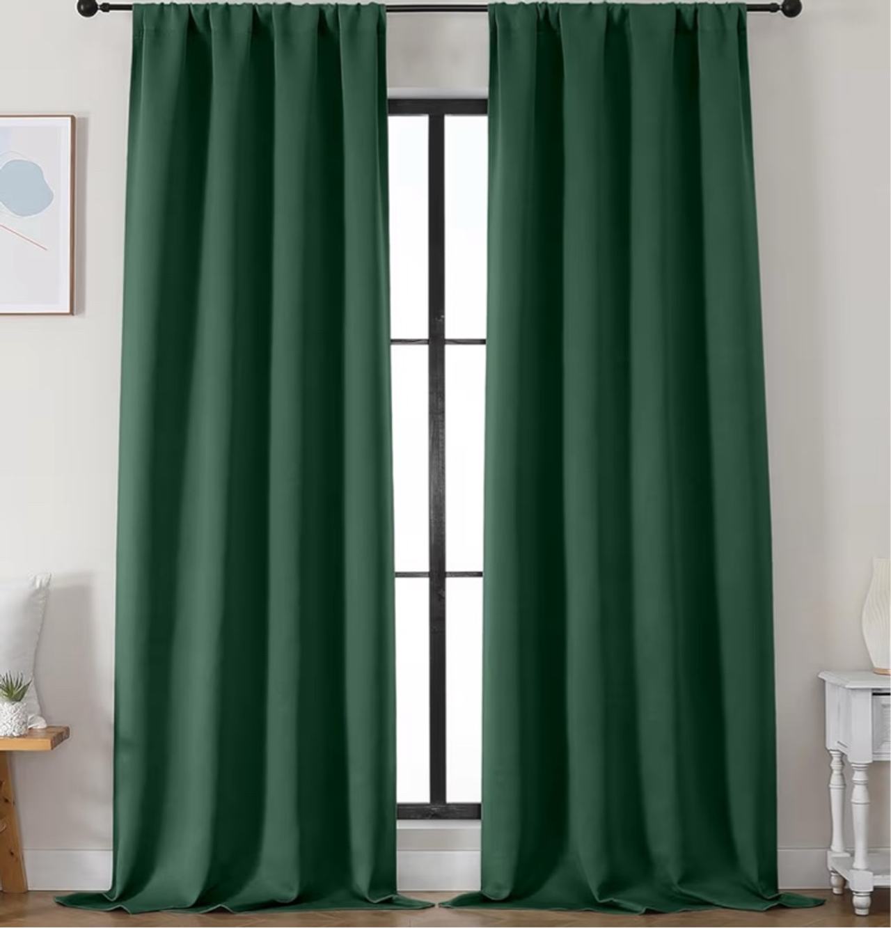 Ava Ever Green Blackout Curtains for Bedroom 96 Inches Long 2 Panels, 52x95"