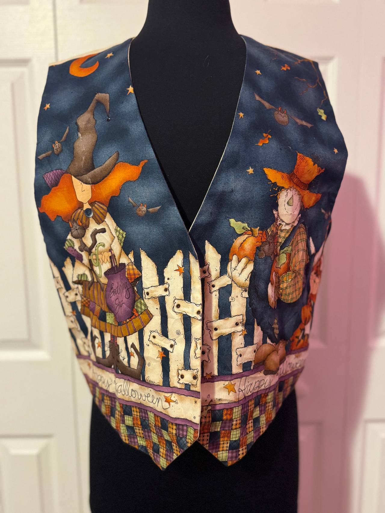Halloween Novelty Vest Women LG Handmade Vintage Scarecrow 