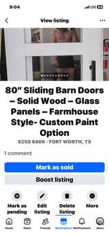 White 3-Lite Glass Double Barn Door with Hardware - Image 2