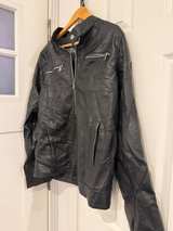 Hard Edge Men's Faux Leather Hooded Racer Jacket Black - Image 3