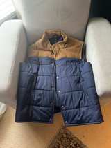 J.Crew Men's Puffer Vest Navy Blue with Brown Corduroy Trim Size L - Image 1