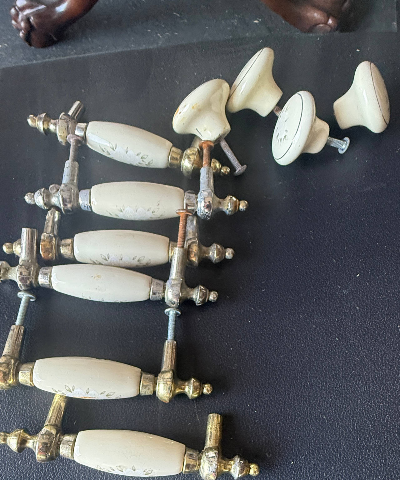 Vintage Ceramic Floral Cabinet Pulls and Knobs Set