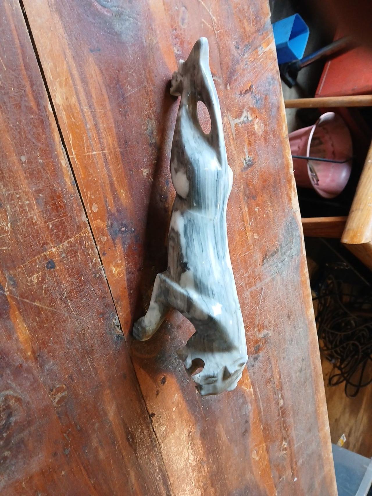 Vintage Carved Stone Panther Figurine