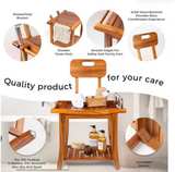 Wudkey 19 in. Teak Wood Shower Bench Seat with Handles and Backrest - Image 3