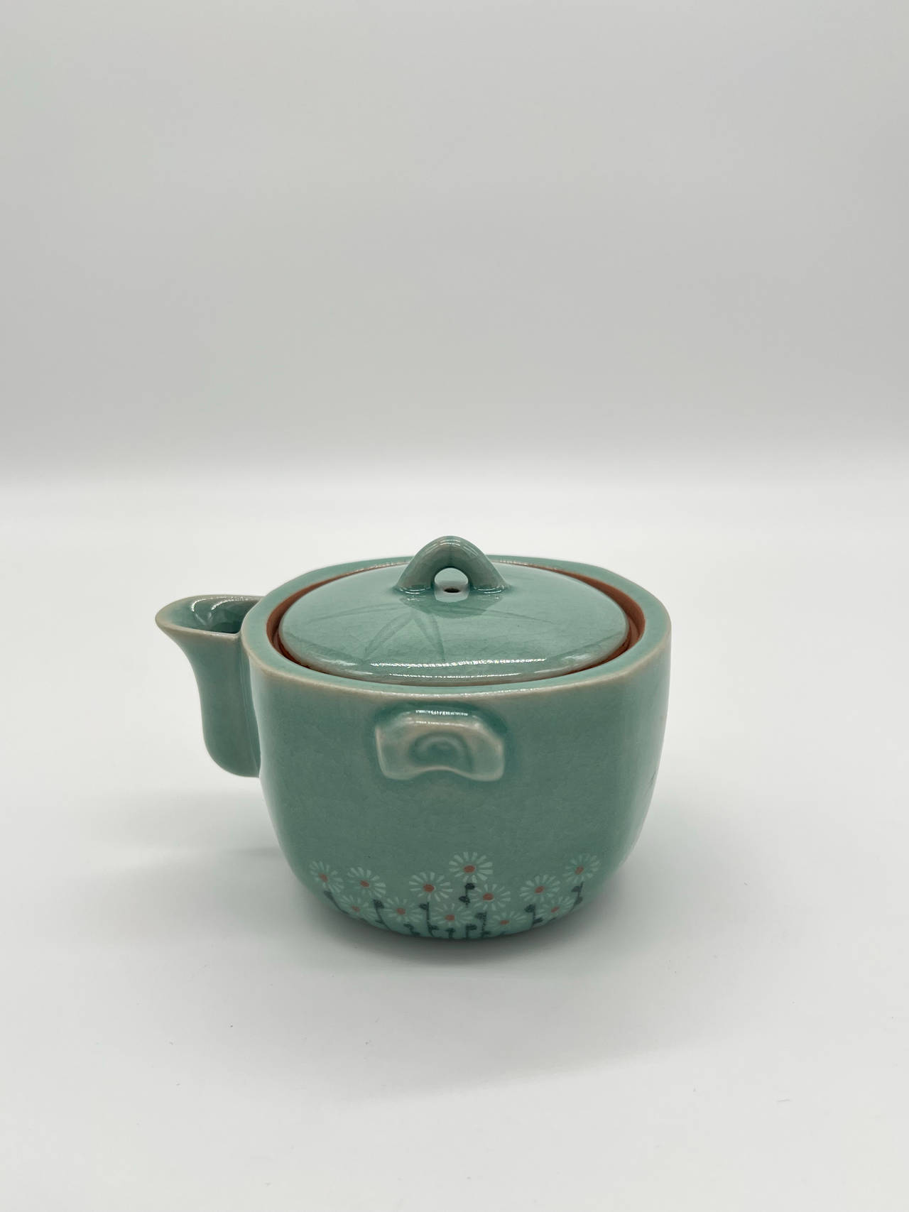 Japanese Houhin Teapot Shibayama Mark Celadon Crackle Glaze Tokoname Style