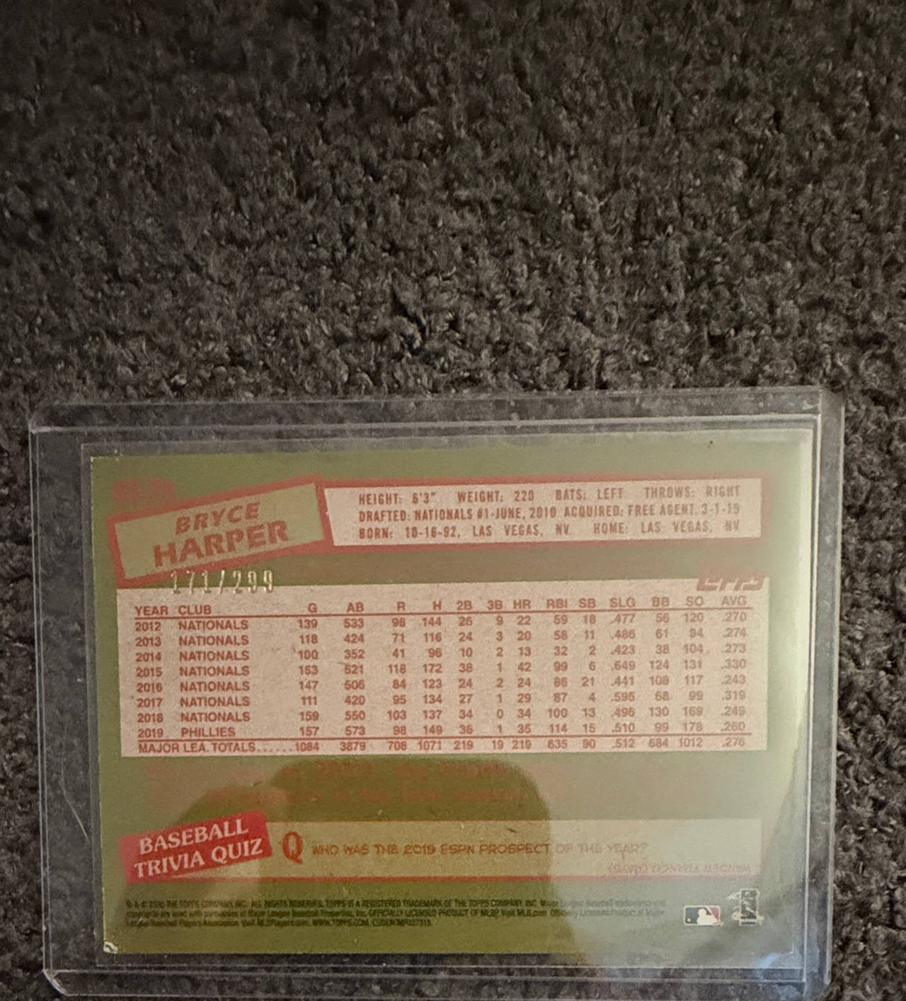 2020 Topps Heritage Bryce Harper Green Refractor /299 #100