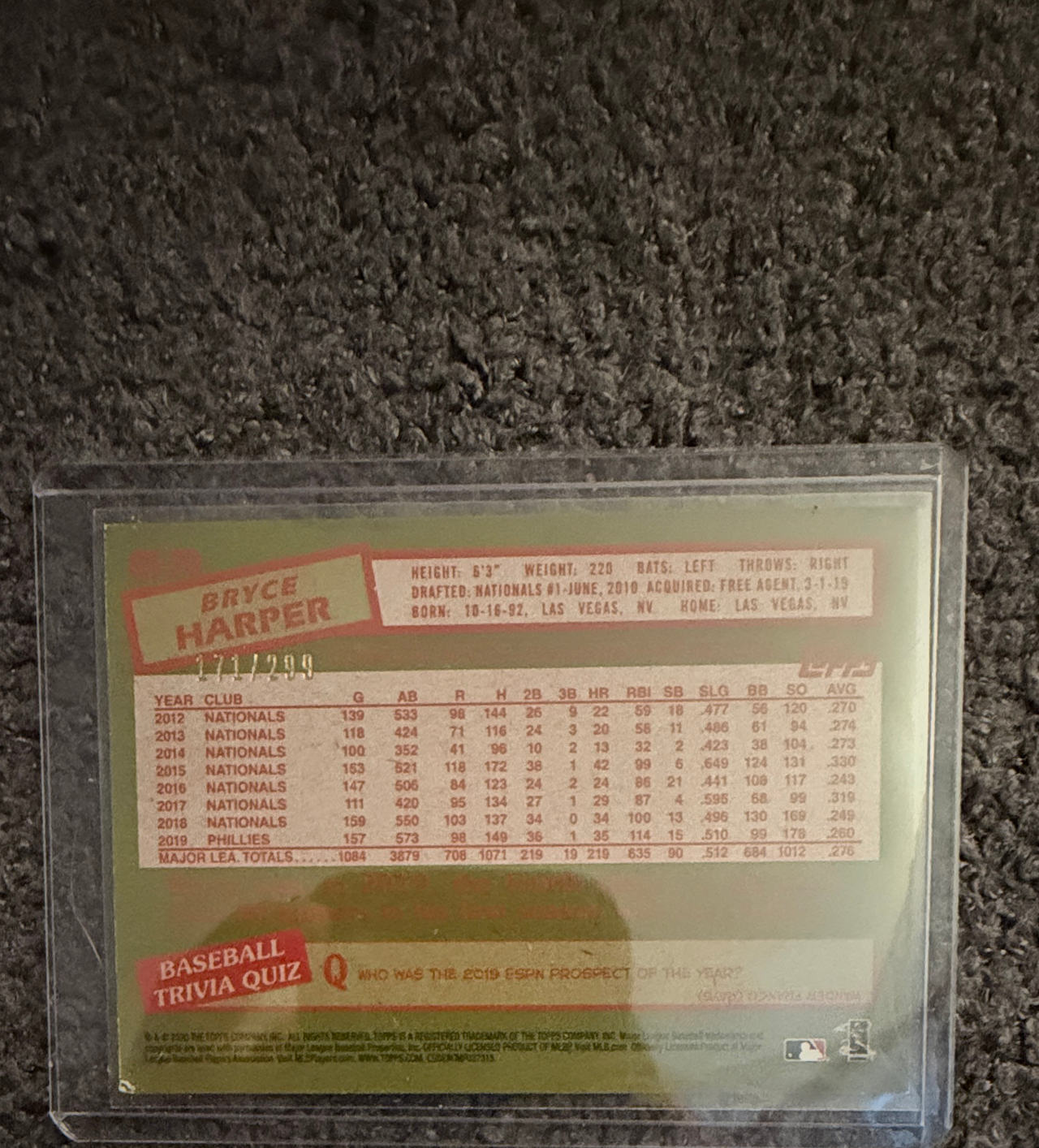 2020 Topps Heritage Bryce Harper Green Refractor /299 #100