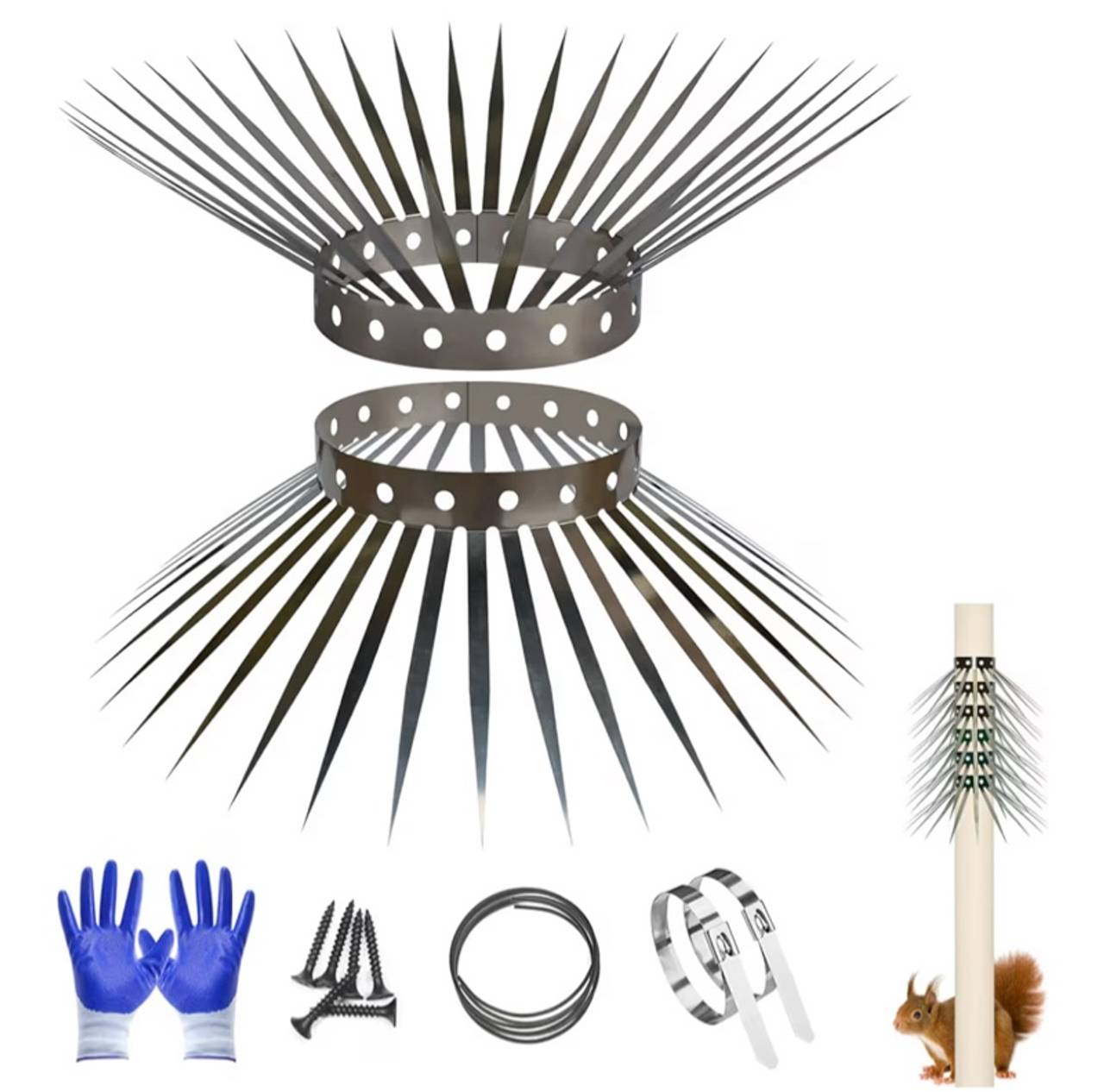 Bird Spikes, Squirrel Spikes and Squirrel Baffles Keep Raccoons, Cats and Snakes