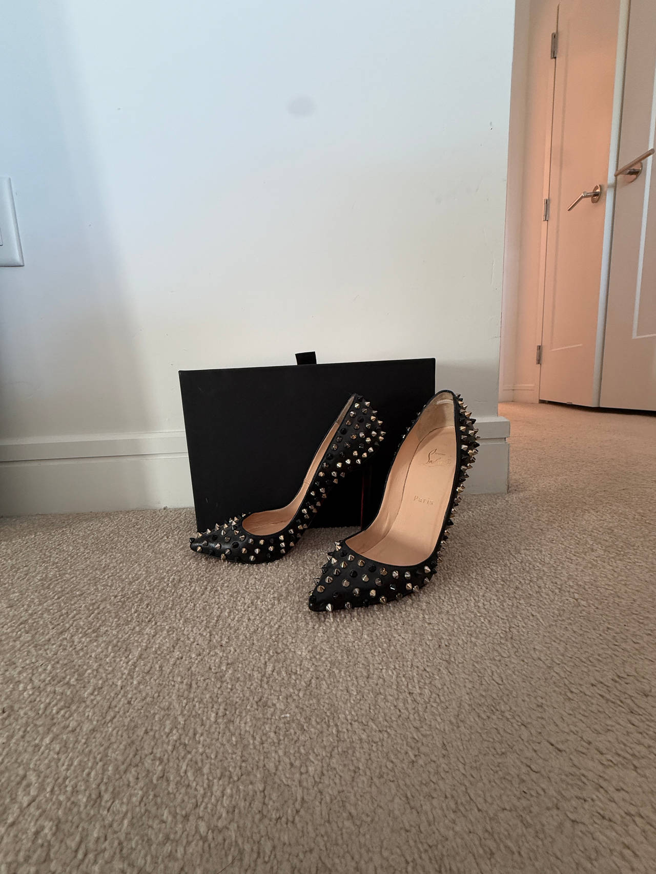 Christian Louboutin Pigalle Follies Spikes 100 Black Leather Pumps