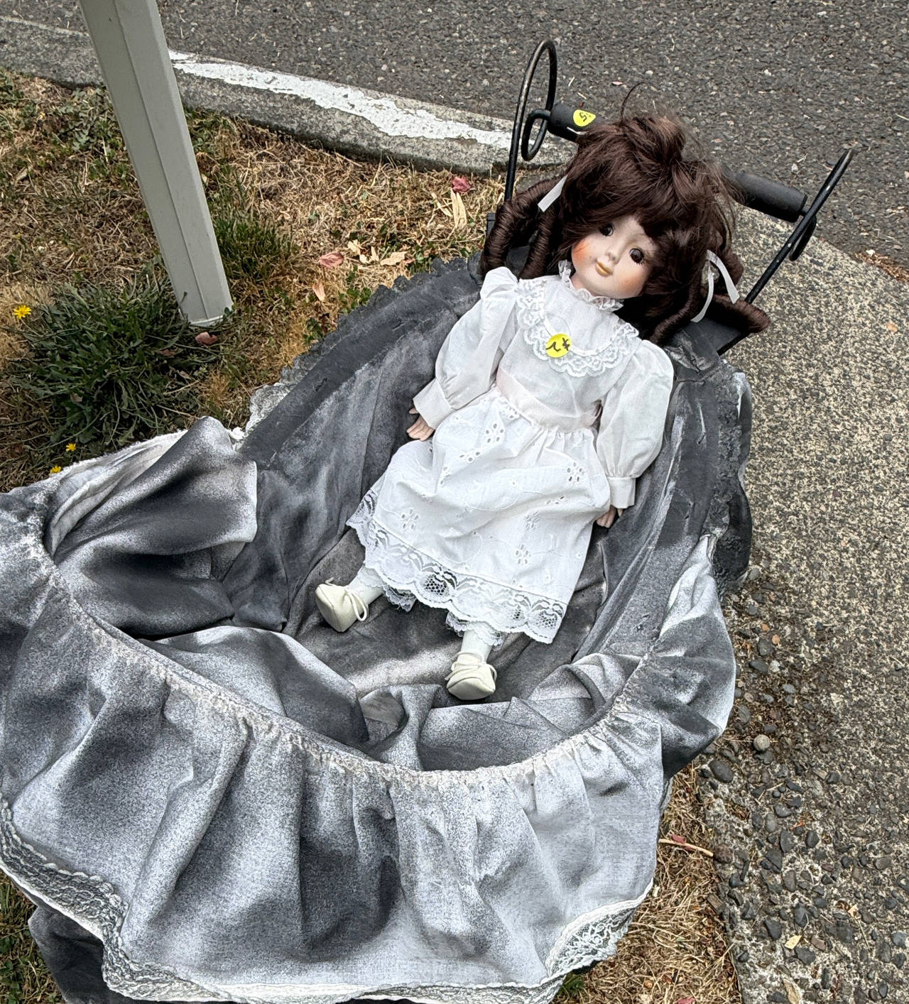 Vintage Porcelain Doll with Stroller