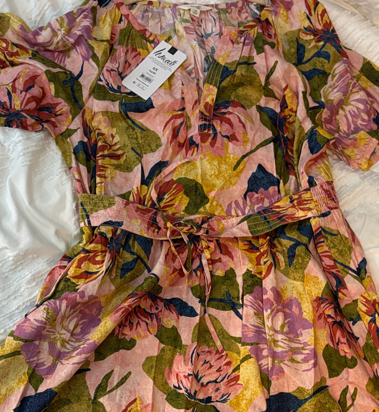 Terra & Sky Floral Short Sleeve V-Neck Dress 14W NWT