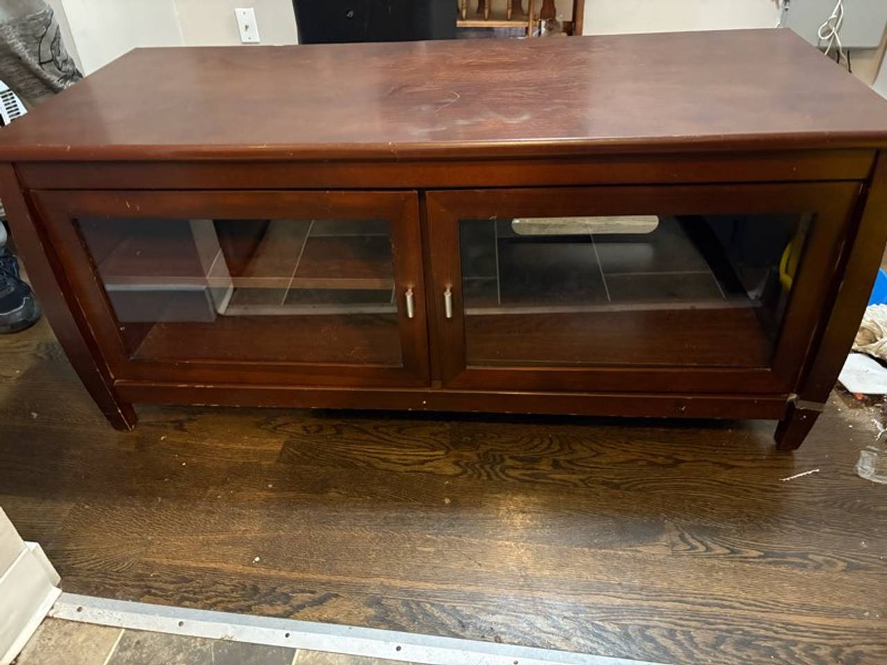 Wooden TV Stand with Glass Doors