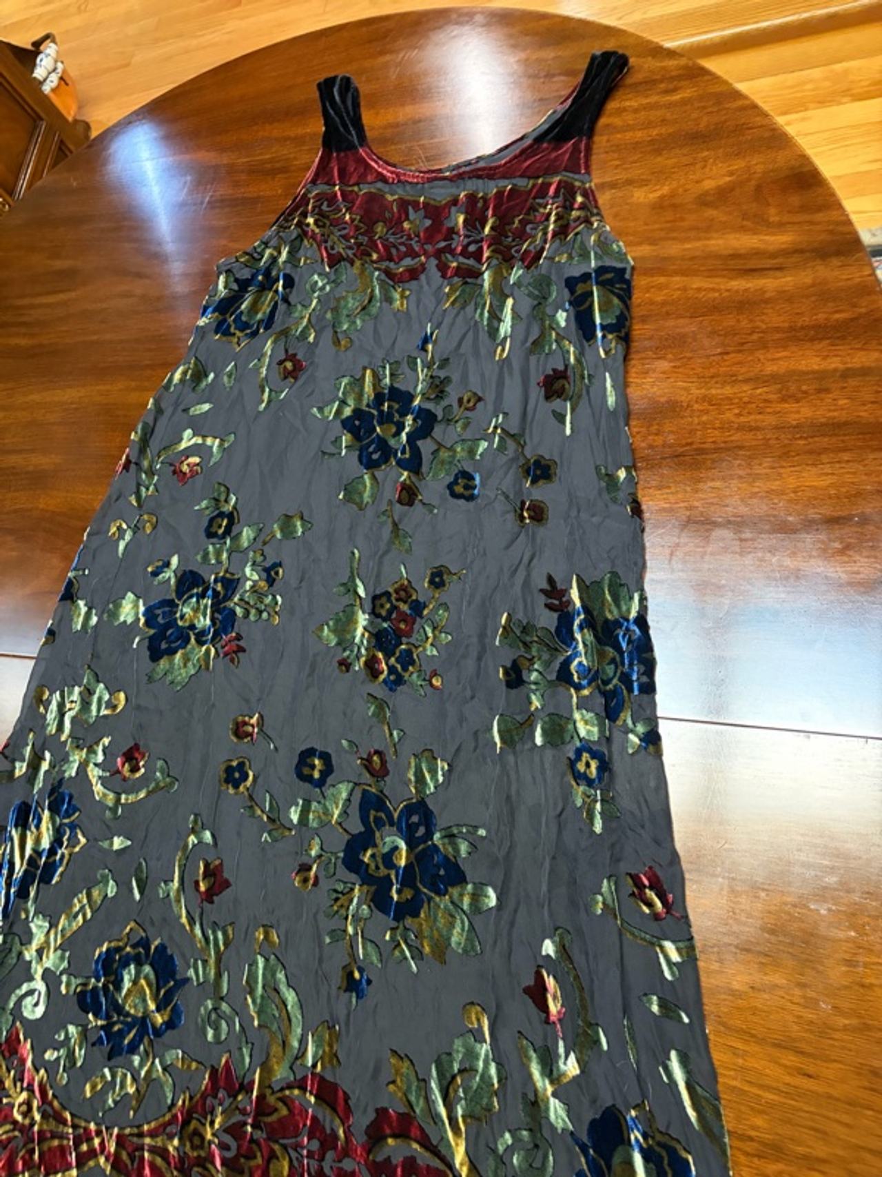 Ariel A Burnout Velvet Slip Dress – Boho Floral Maxi – Italy/Paris/LA