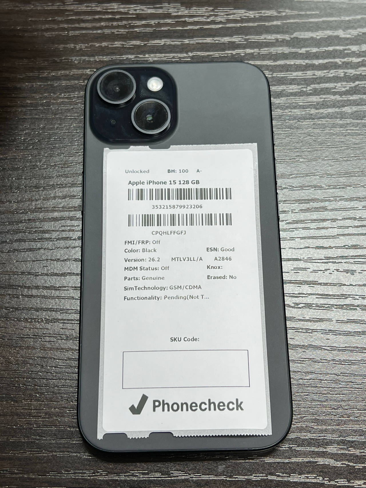 Apple iPhone 15 128GB Black unlocked 100% battery health