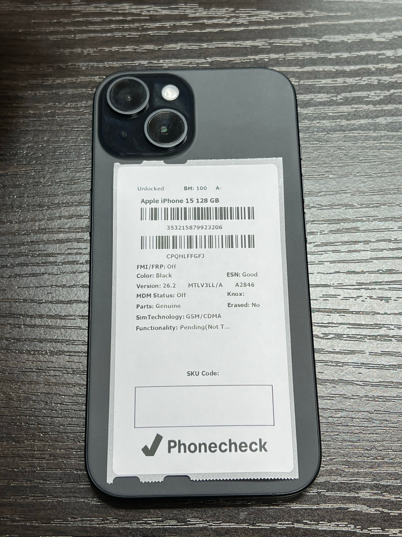 Apple iPhone 15 128GB Black unlocked 100% battery health