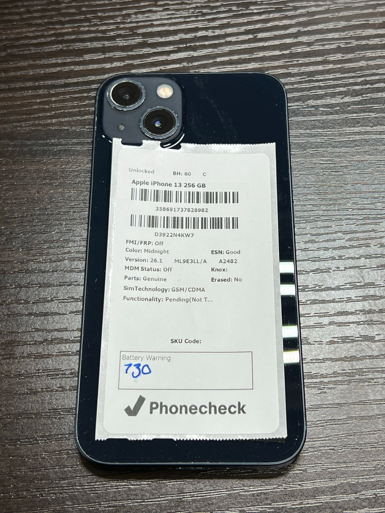 Apple iPhone 13 256GB Midnight unlocked 80% battery health