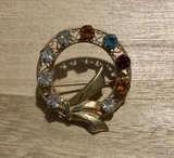 Vintage Rhinestone Wreath Brooch with Bow - Image 1