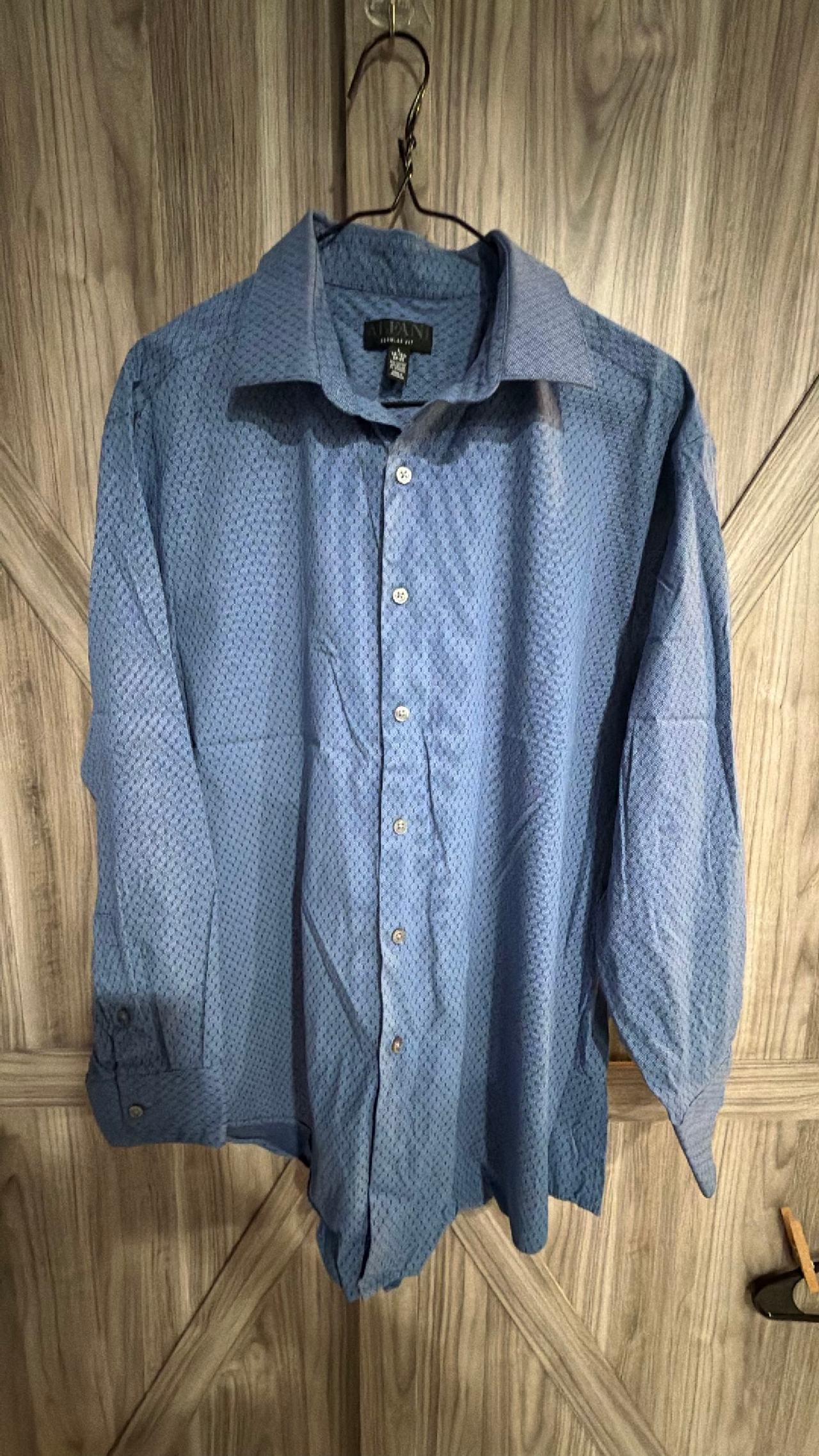 Alfani Men's Regular Fit Geometric Print Dress Blue Shirt Large 16-16 1/2