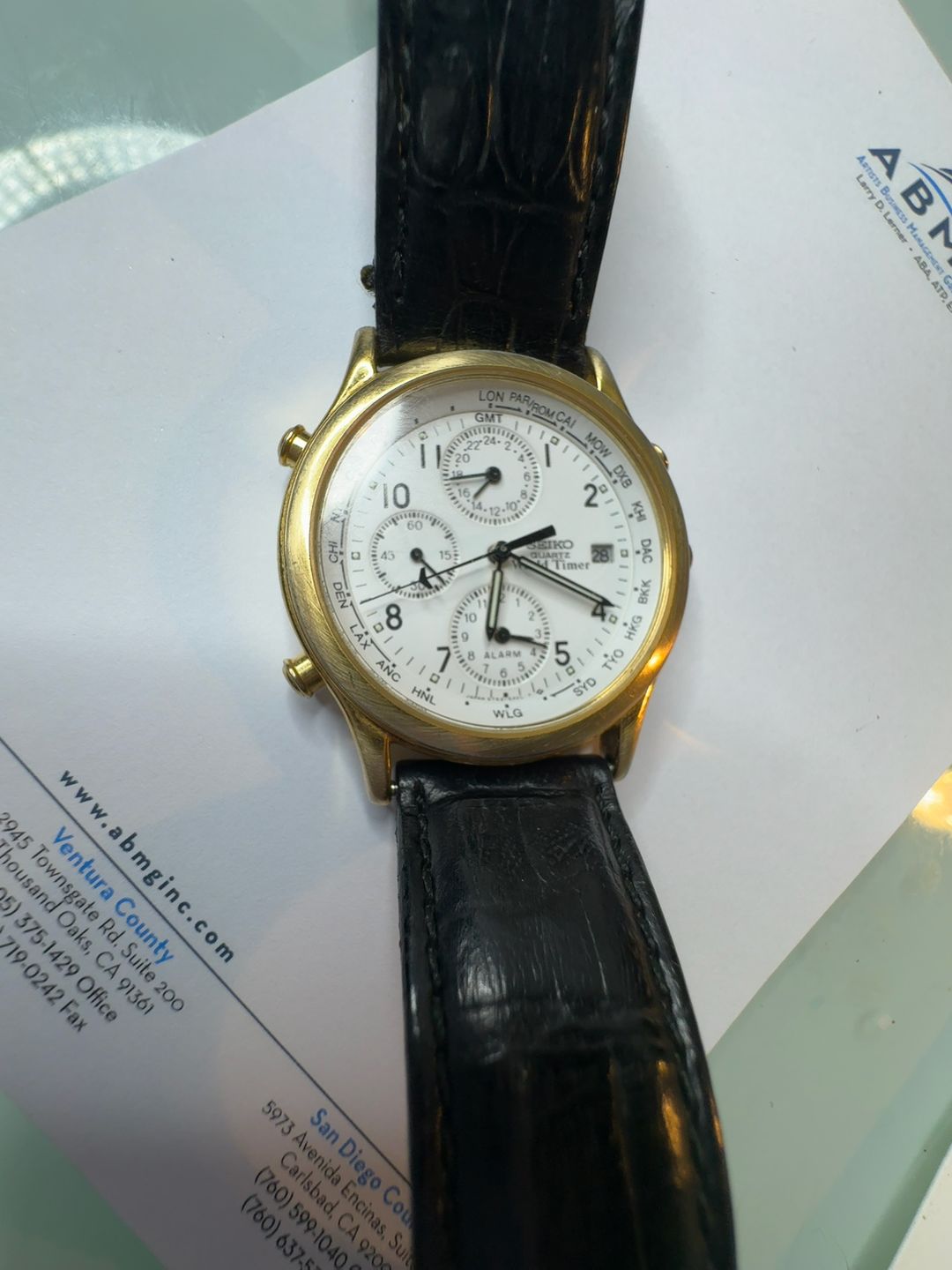 Seiko World Timer Alarm 5T52-6A10 Vintage Gold-Filled Quartz