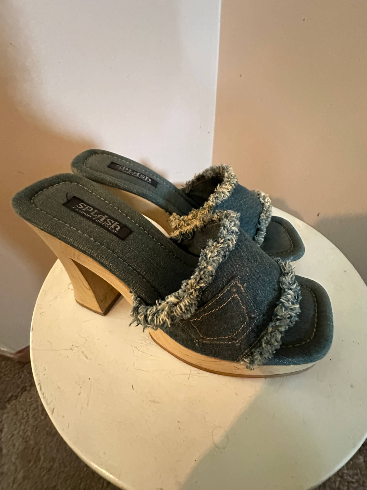 Splash Denim Platform Mules