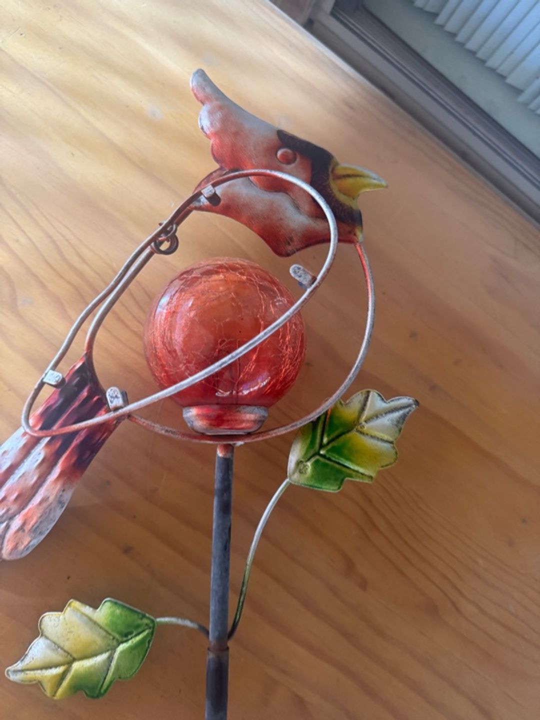 RCS Gifts Solar Garden Stake with Orange Glass Cardinal