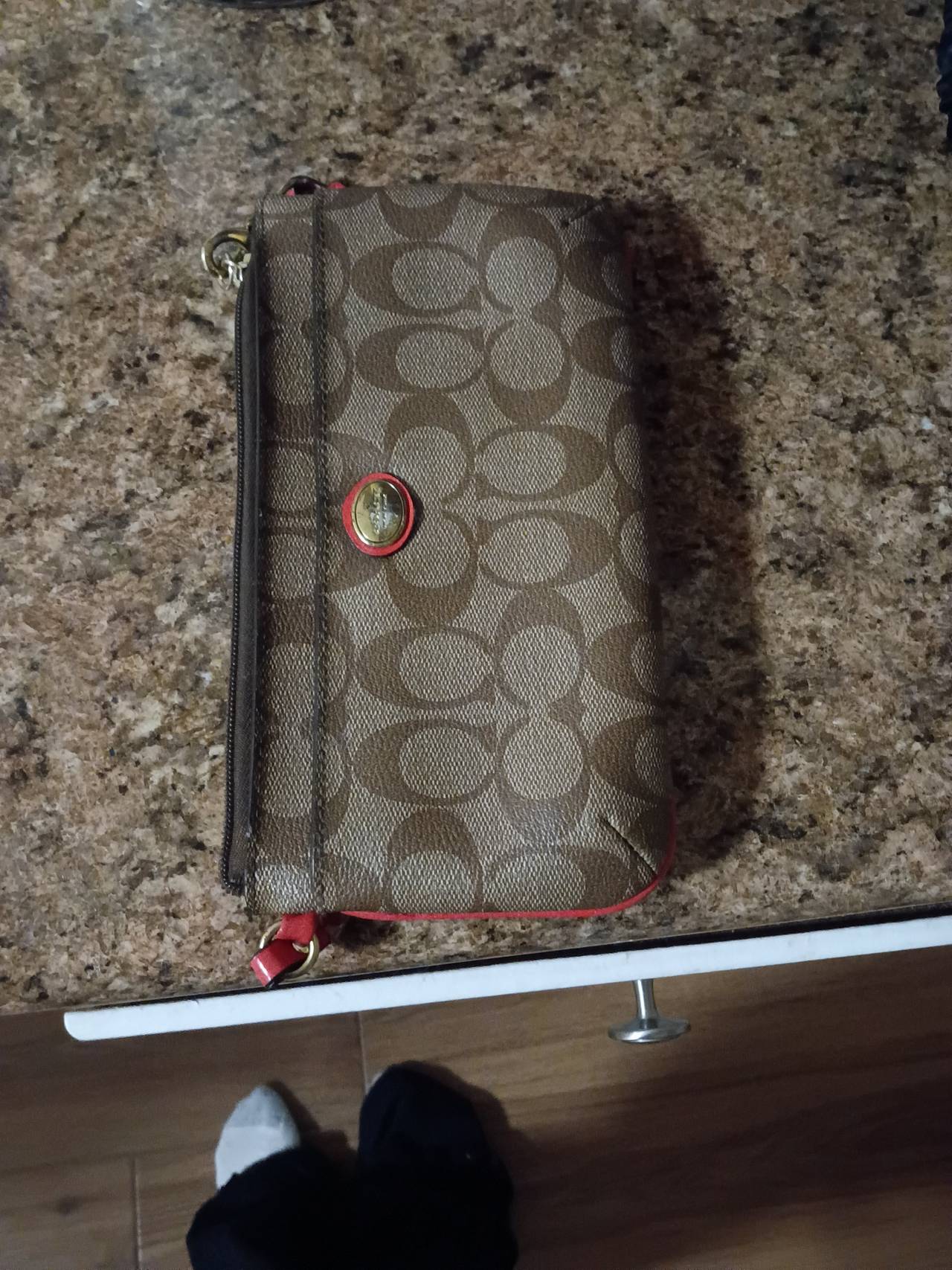Coach Signature Canvas Wristlet with Red Trim