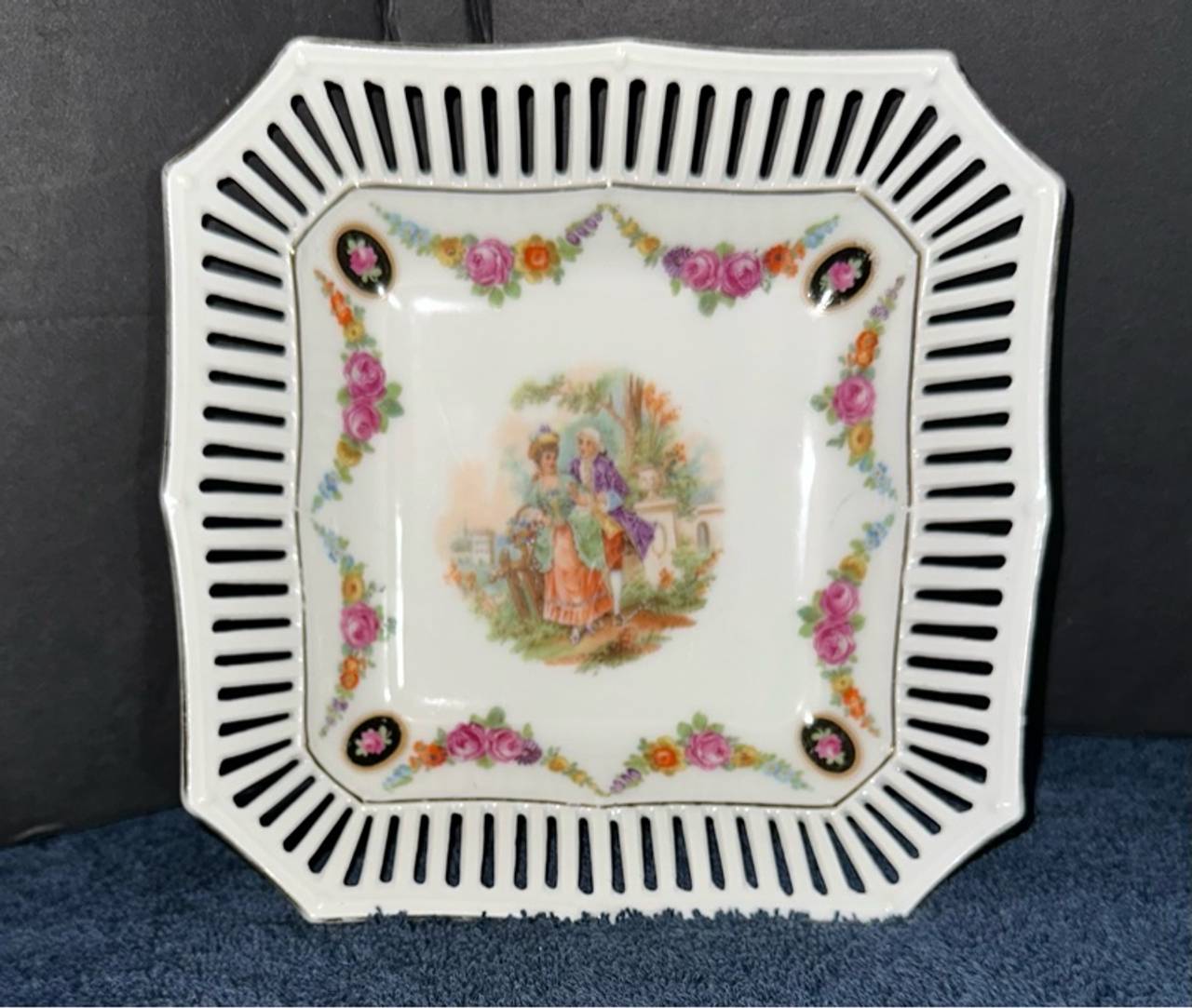 Schumann Bavaria Courting Couple Reticulated Porcelain Dish