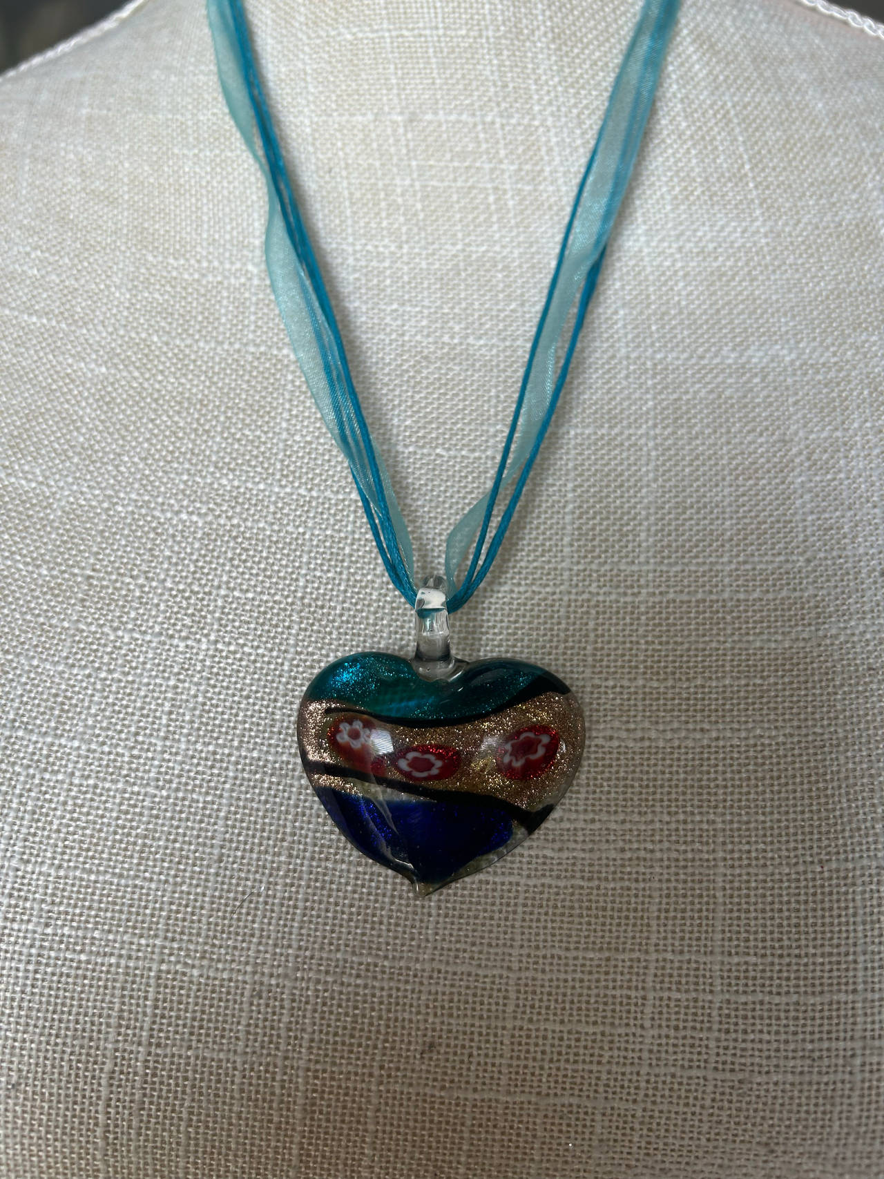 Murano Glass Heart Pendant Necklace