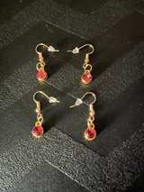Gold Tone Dangle Earrings with Purple Gemstone - Image 3