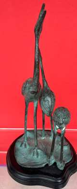 Vintage Bronze Crane Trio Sculpture - Image 3
