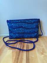 Vintage André Cellini Blue Sequin Beaded Evening Bag Clutch Purse Crossbody - Image 2