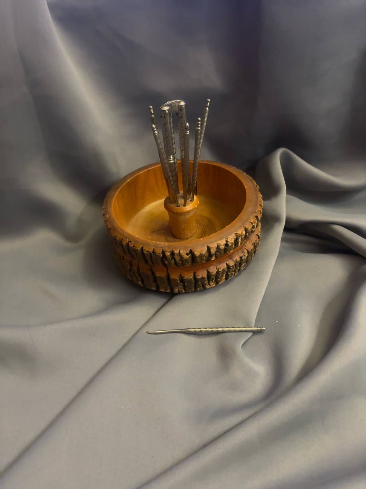 Ellwood Rusticware Wood Nut Bowl with Nutcracker and Picks