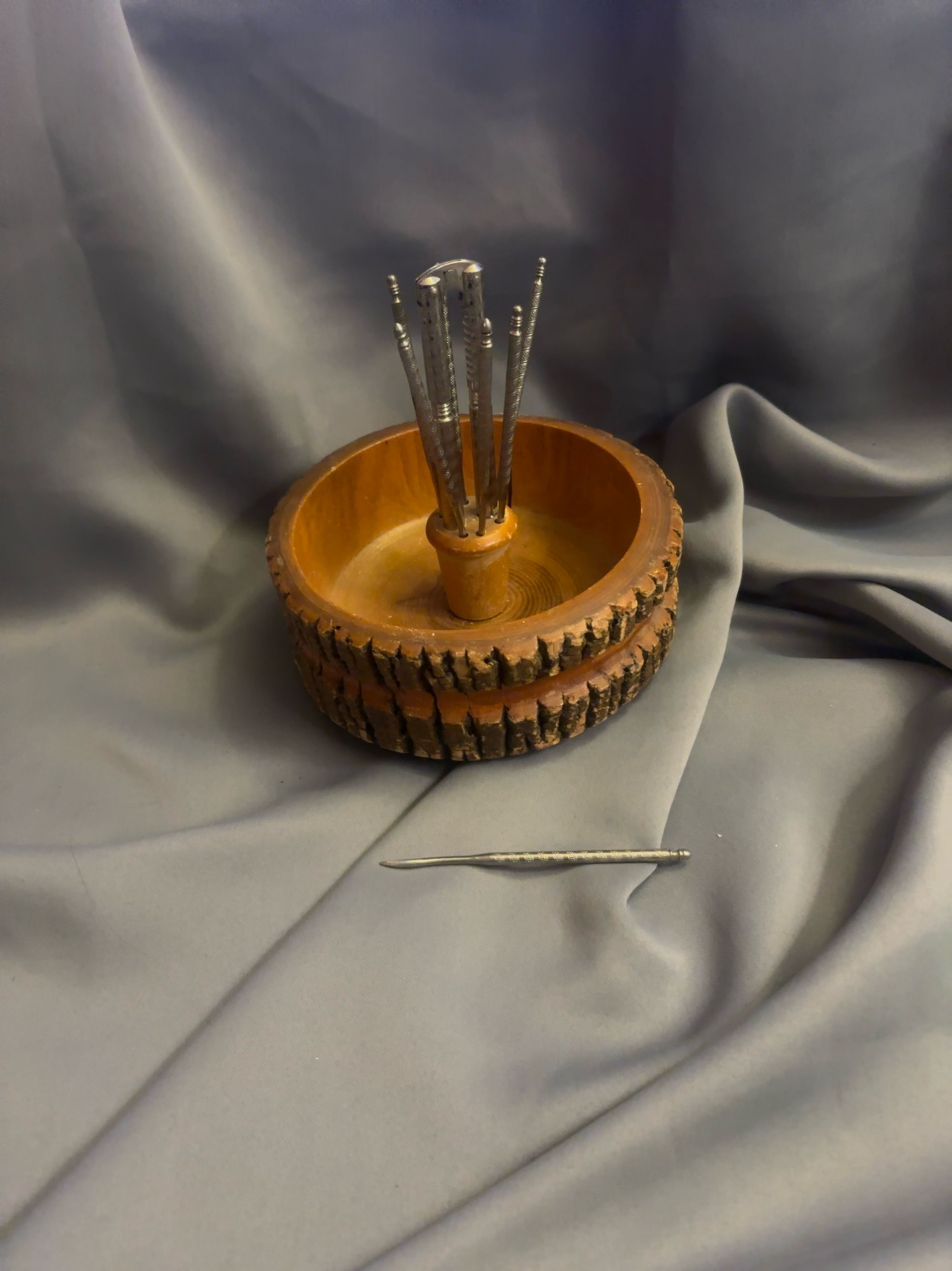 Ellwood Rusticware Wood Nut Bowl with Nutcracker and Picks