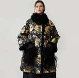 Floral Brocade Coat with Faux Fur Trim - Image 1