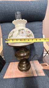 Vintage Brass Hurricane Lamp with Floral Shade - Image 5